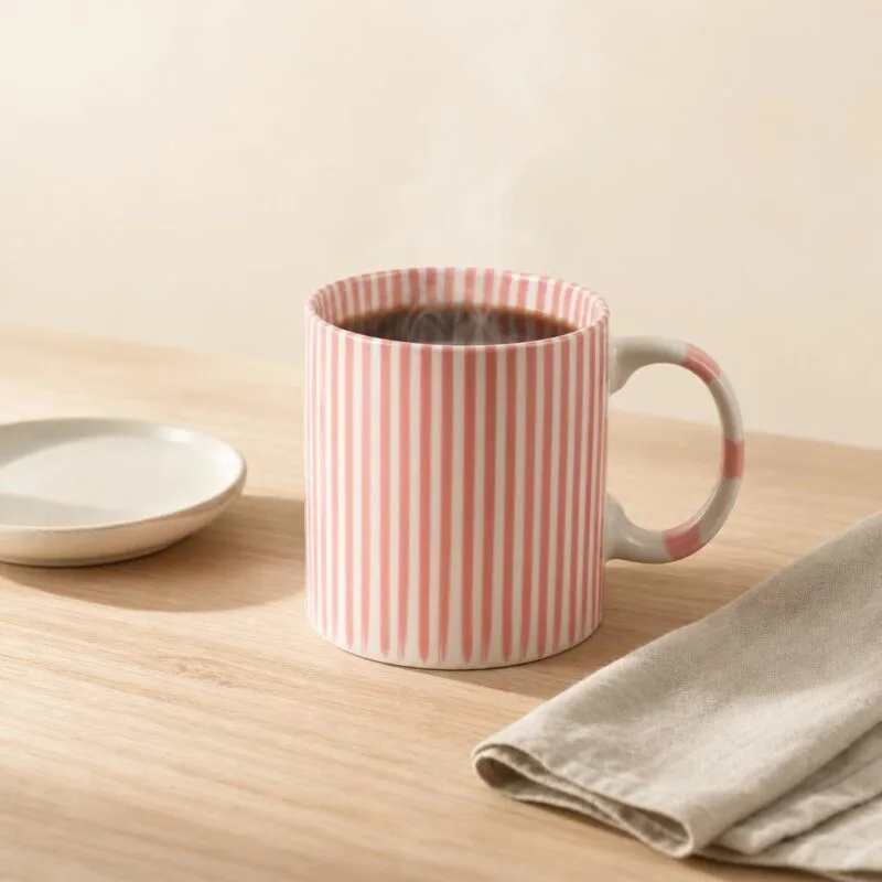 Kubek ceramiczny w paski 380 ml Ronnie różowy