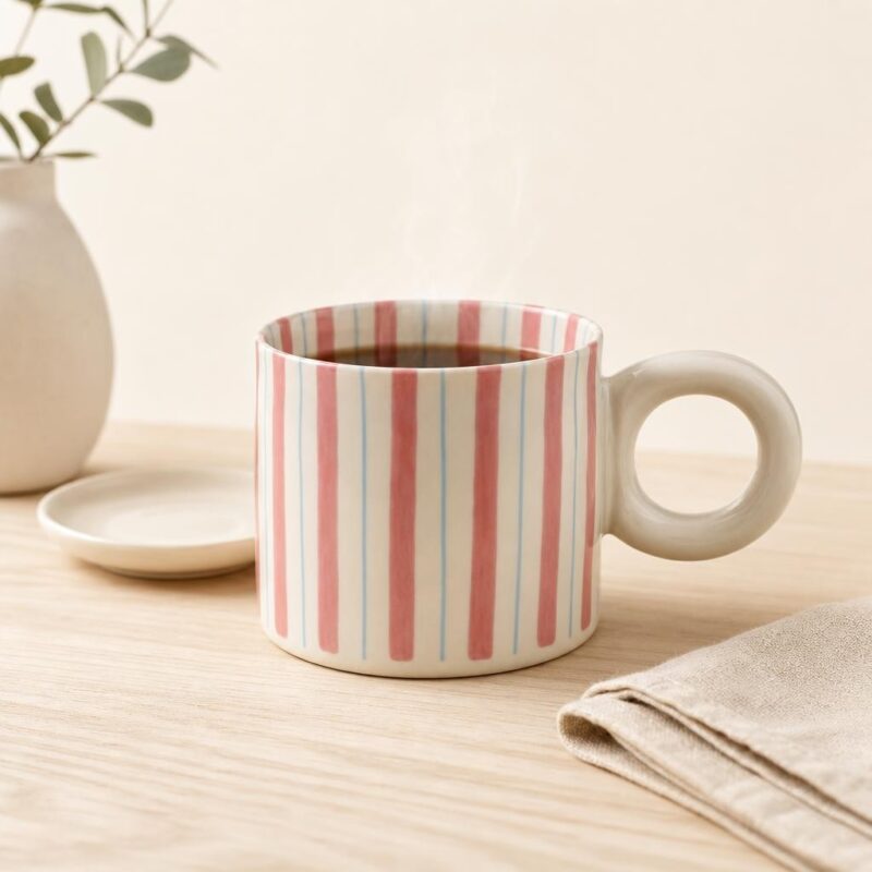 Kubek ceramiczny w paski 380 ml Rodi różowo-niebieski