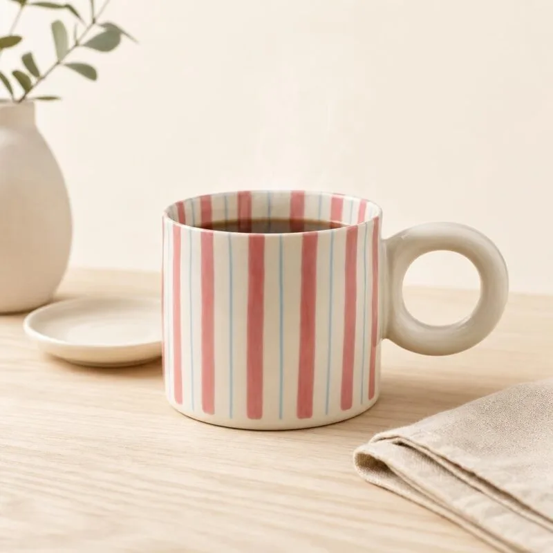 Kubek ceramiczny w paski 380 ml Rodi różowo-niebieski