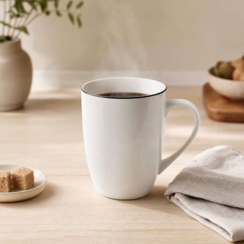 Kubek porcelanowy z czarnym rantem 370 ml Simple biały