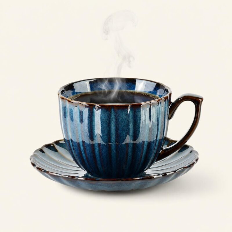 Filiżanka ze spodkiem porcelanowa 300ml niebieska