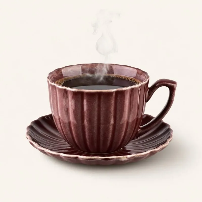 dz-graf-HTPT3489-SR-cream Filiżanka porcelanowa ze spodkiem 300 ml bordowa