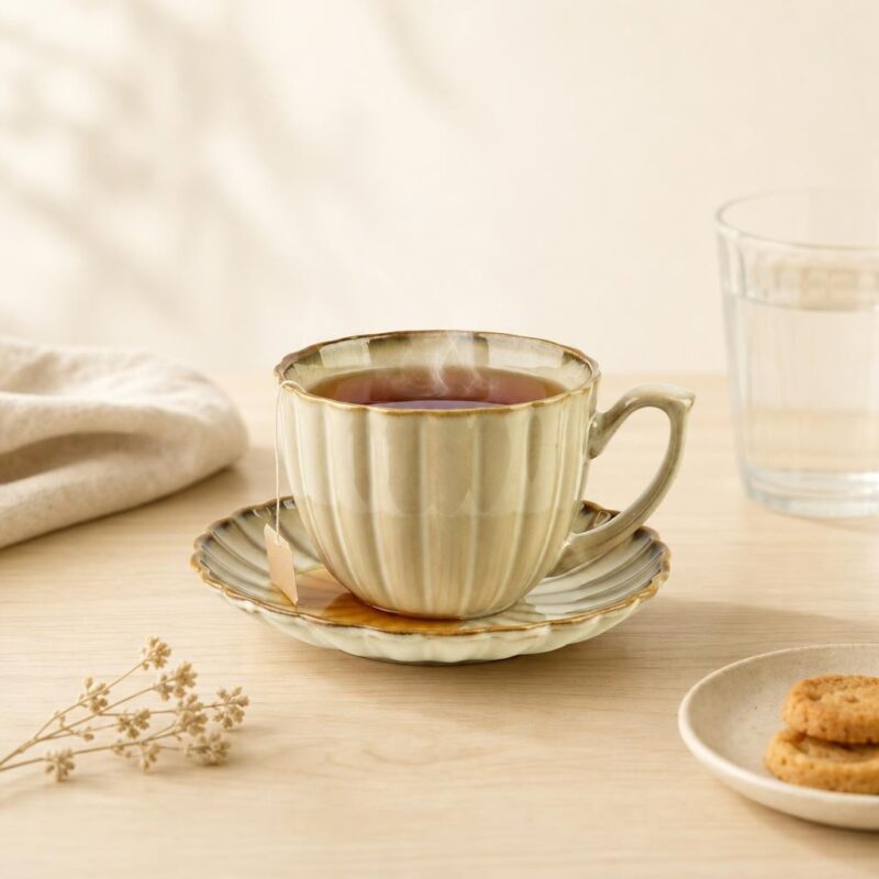 Filiżanka porcelanowa ze spodkiem 300 ml beżowa