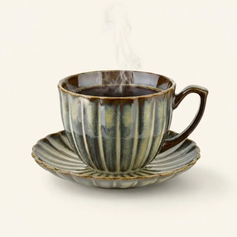 dz-graf-HTPT5691-cream Filiżanka ze spodkiem porcelanowa 300ml zielona