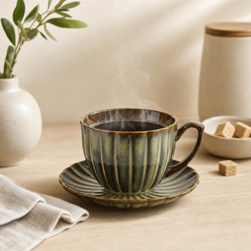 Filiżanka ze spodkiem porcelanowa 300ml zielona