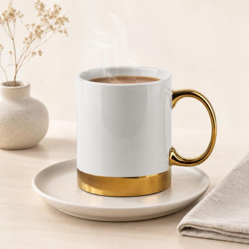 Kubek porcelanowy 330 ml Dalia biało-złoty