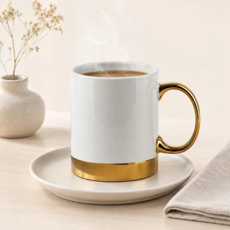 Kubek porcelanowy 330 ml Dalia biało-złoty