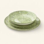 Serwis obiadowy porcelana 18 el biało-zielony