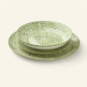Serwis obiadowy porcelana 18 el biało-zielony
