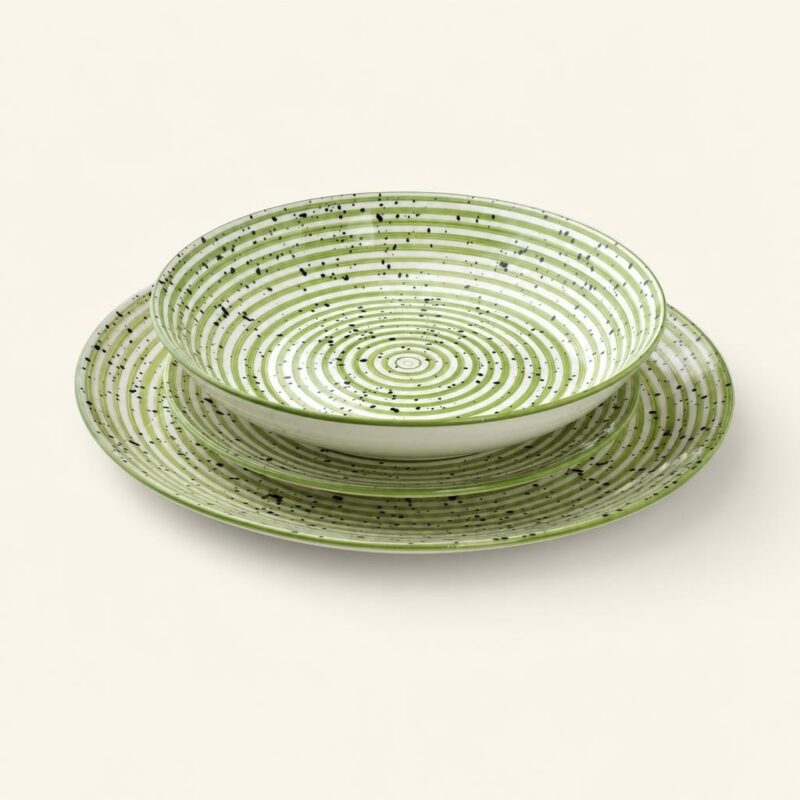 Serwis obiadowy porcelana 18 el biało-zielony