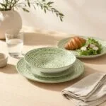 Serwis obiadowy porcelana 18 el biało-zielony