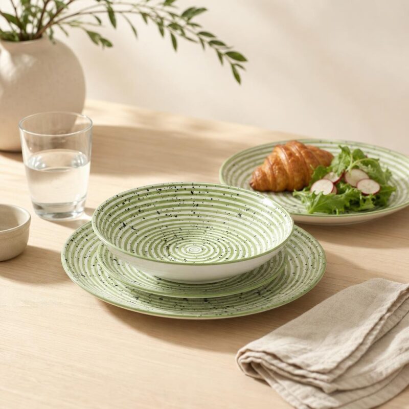 Serwis obiadowy porcelana 18 el biało-zielony