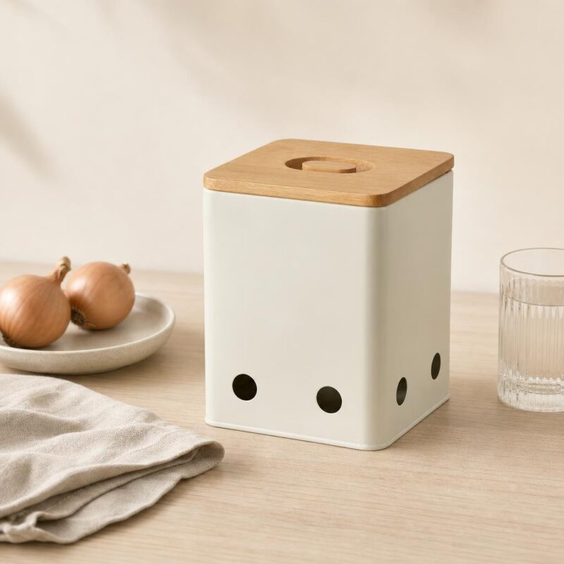 Pojemnik metalowy na cebulę 17,5 cm Modern Kitchen beżowy