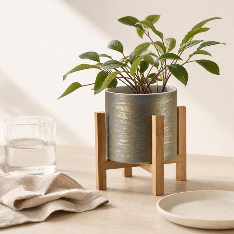 Osłonka ceramiczna na stojaku 12,5 cm Ava szaro-złota