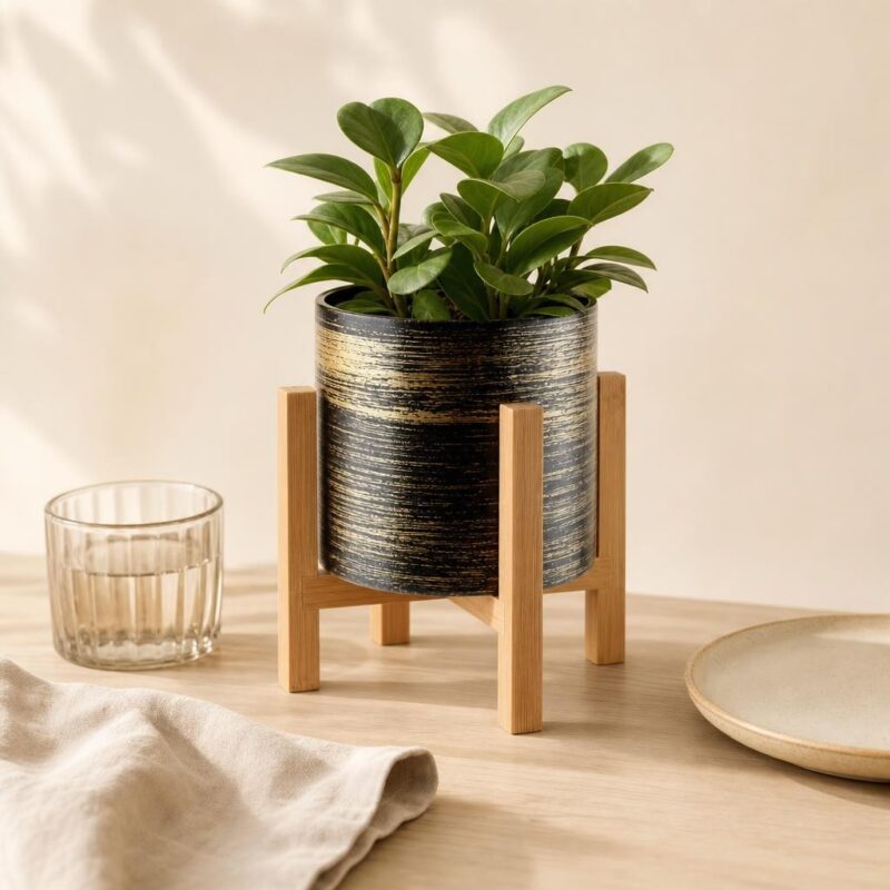 Osłonka ceramiczna na stojaku 12,5 cm Ava czarno-złota