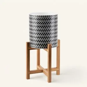 Doniczka ceramiczna na drewnianym stojaku 40 cm Ava czarna