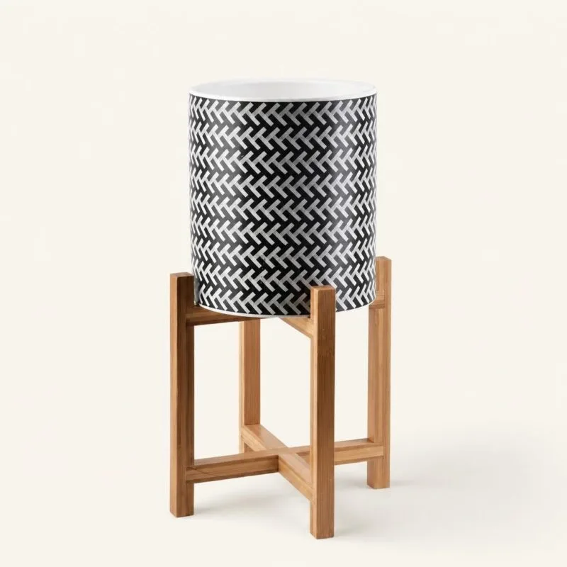 Doniczka ceramiczna na drewnianym stojaku 40 cm Ava czarna