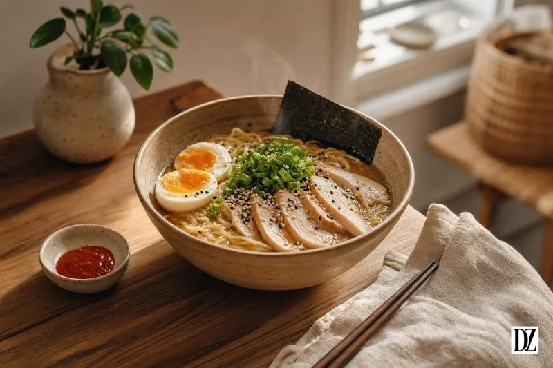 domowy ramen przepis w ceramicznej misce na stole