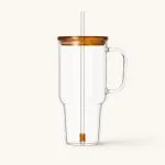 Kubek szklany ze słomką i pokrywką 1,1 l, bursztyn