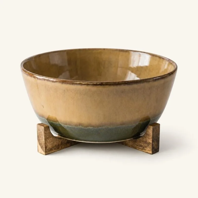 Misa ceramiczna z drewnianą podstawką 27,5 cm
