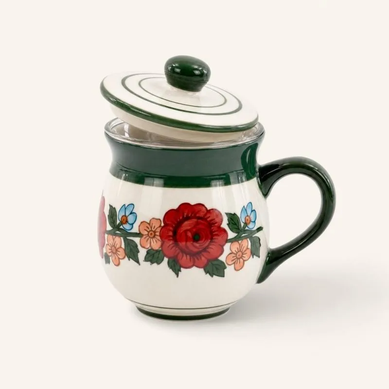Kubek z zaparzaczem ceramiczny 450 ml, kremowy