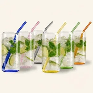Szklanki do drinków 500 ml ze słomkami, kolorowe dno