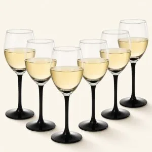 Kieliszki do wina białego 250 ml Onyx czarna nóżka 6 szt.