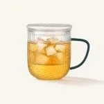 Kubek szklany z zaparzaczem i przykrywką 400 ml Jack bąbelkowa struktura zielony