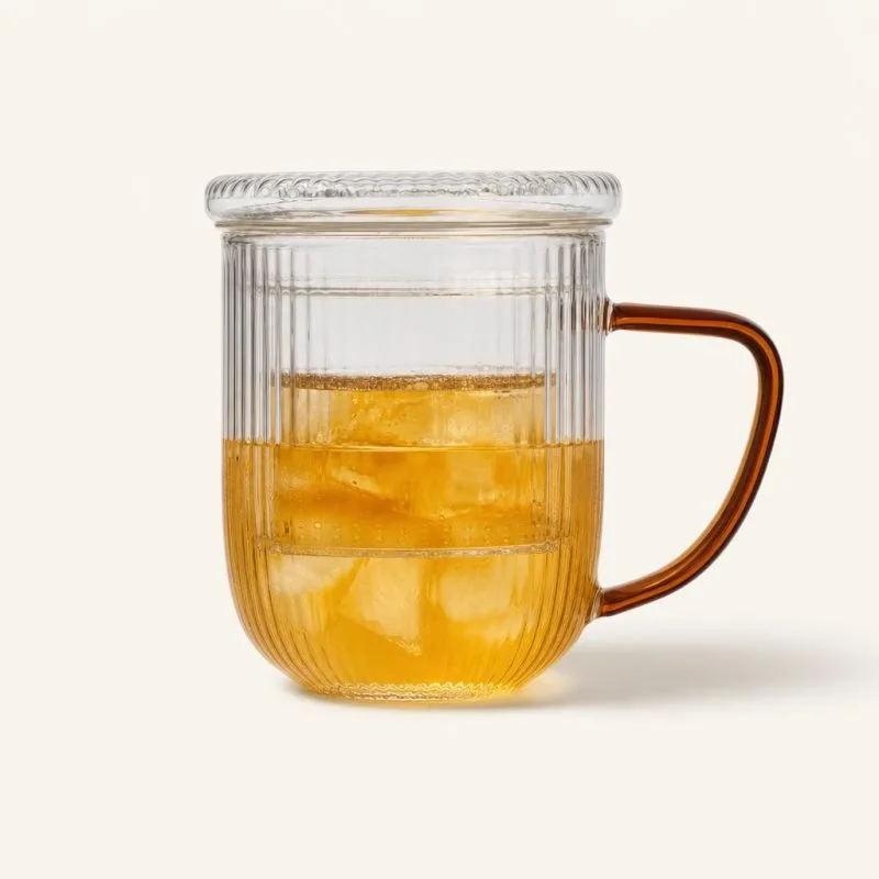 Kubek szklany z zaparzaczem i przykrywką 400 ml Jack bursztynowy