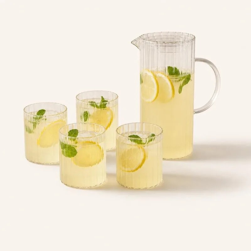 Dzbanek szklany borokrzemowy 1,2 l z 4 szklankami
