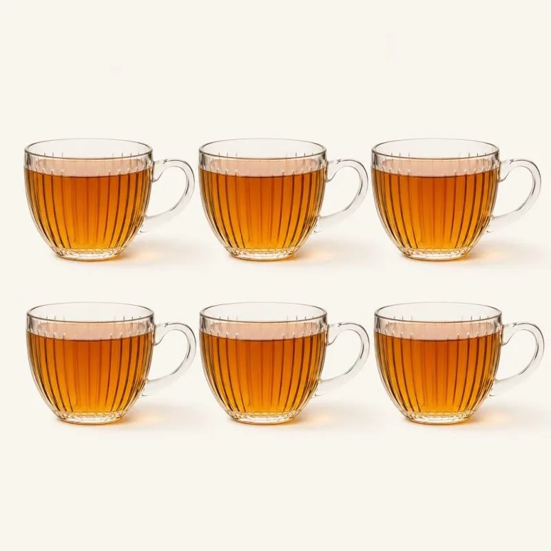 Filiżanki szklane jumbo z uchem 460 ml komplet 6 sztuk